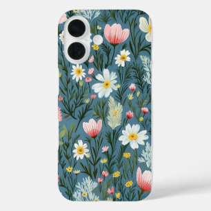 Funda iPhone 16 Prado Silvestre de Flor Azul Cottagecore Patrón Fl