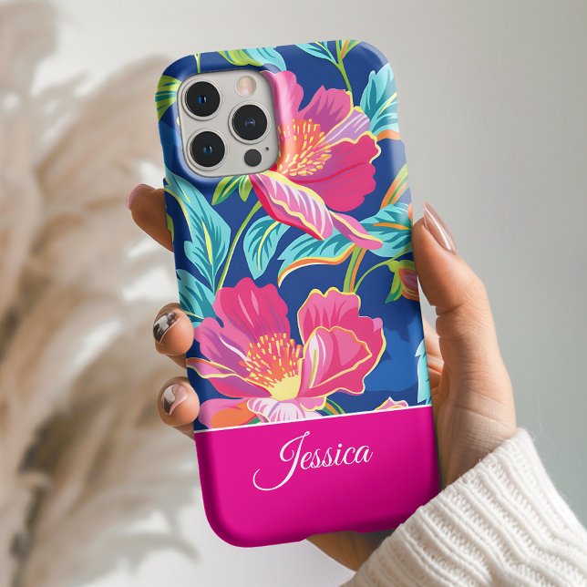 Funda iPhone 16 Preppy Bright Floral Personalized Phone Case (Subido por el creador)