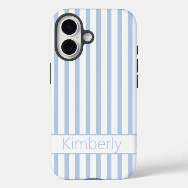 Funda iPhone 16 Preppy Light Blue Striped with Name  (Reverso )