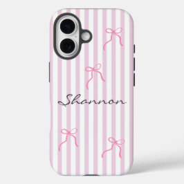 Funda iPhone 16 Preppy Pink Stripe and Bow Personalized 