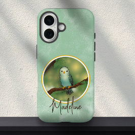 Funda iPhone 16 Pretty Blue Cute Bird Painting Custom Name 