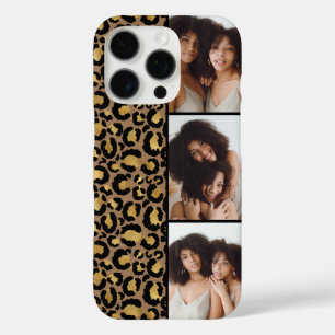 Funda iPhone 16 Pro 3 Foto Marrón y Dorado Estampado de Leopardo