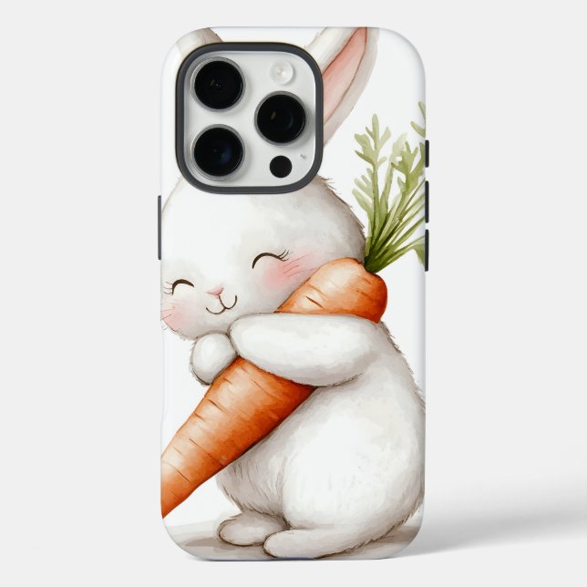 Funda iPhone 16 Pro Acuarela Fluffy Bunny Carrot Love (Reverso )