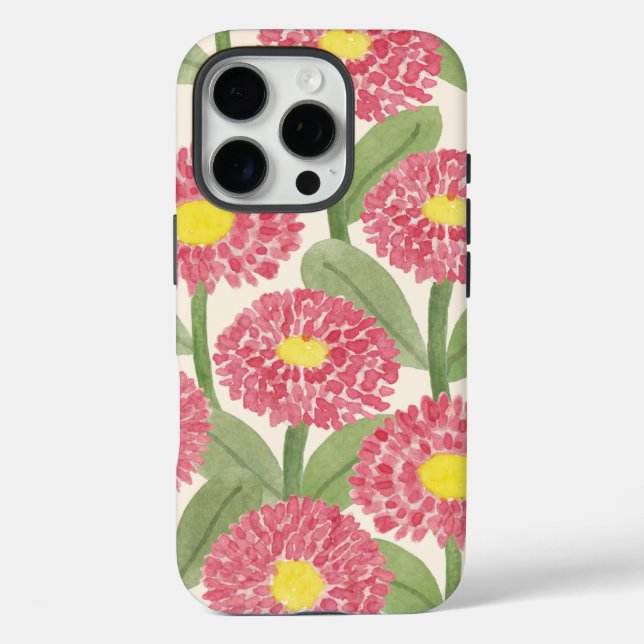 Funda iPhone 16 Pro acuarela margarita Patrón floral (Reverso )