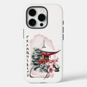Funda iPhone 16 Pro Acuarela Templo Japonés Sakura Blossom