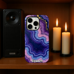 Funda iPhone 16 Pro Agato violeta ondulado con filos de oro