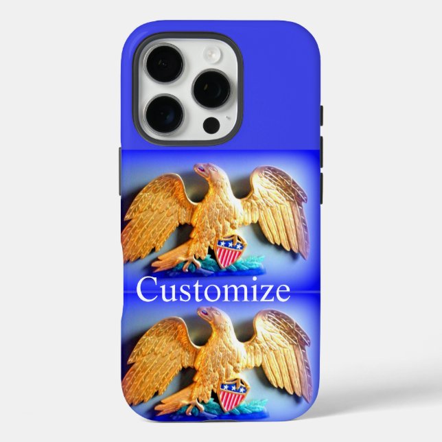 Funda iPhone 16 Pro águilas doradas en estuche de iphone azul (Reverso )