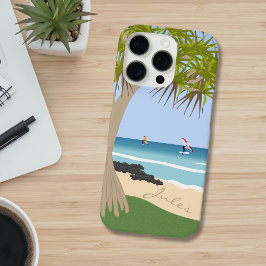 Funda iPhone 16 Pro Ala Relieve metalizado Surfers Pandanus Tree en la