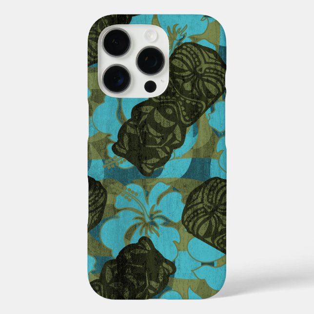 Funda iPhone 16 Pro Ali'i Refugio Hawai Hibiscus Tiki Verde azulado (Reverso )