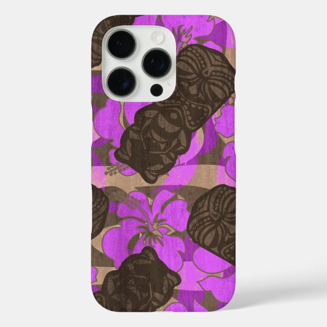 Funda iPhone 16 Pro Ali'i Refugio Hawai Hibiscus Tiki Violet (Reverso )