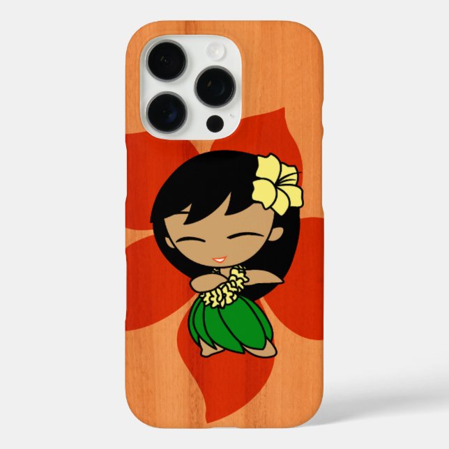 Funda iPhone 16 Pro Aloha Honeys Hawaiian Hula Chica Faux Wood Amber (Reverso )