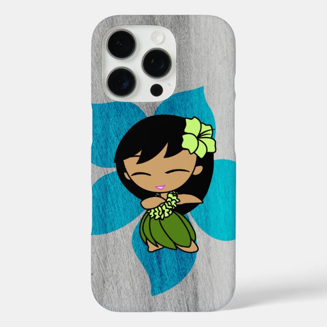 Funda iPhone 16 Pro Aloha Honeys Hawaiian Hula Chica Faux Wood Turq (Reverso )