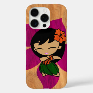 Funda iPhone 16 Pro Aloha Honeys Hawaiian Hula Chica Faux Wood Violet