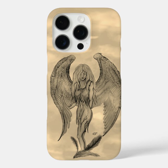 Funda iPhone 16 Pro Ángel al estilo tatuaje (Reverso )