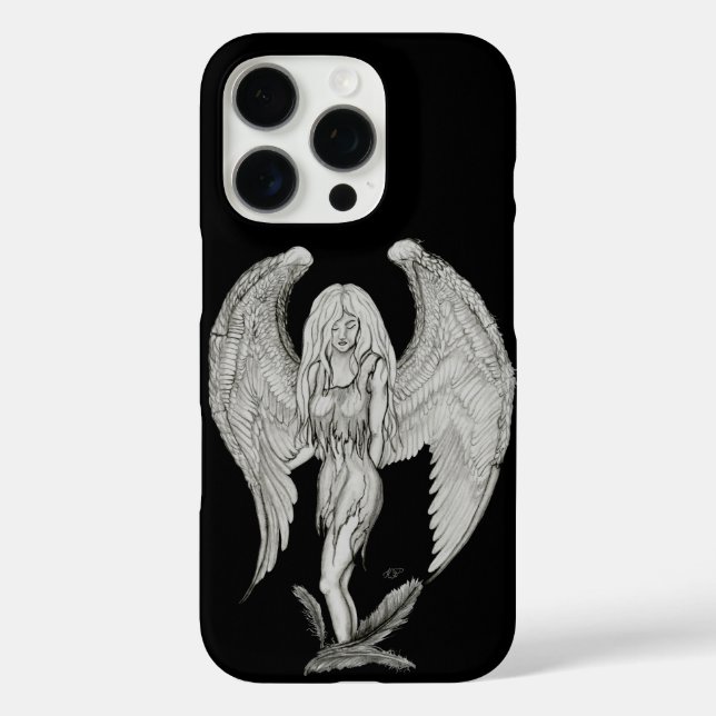 Funda iPhone 16 Pro Ángel - Diseño en blanco y negro (Reverso )