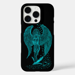 Funda iPhone 16 Pro Ángel perdido en el amor, negro y verde diseño