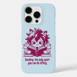 Funda iPhone 16 Pro Anime Catboy leyendo un libro y curiosa cita de li