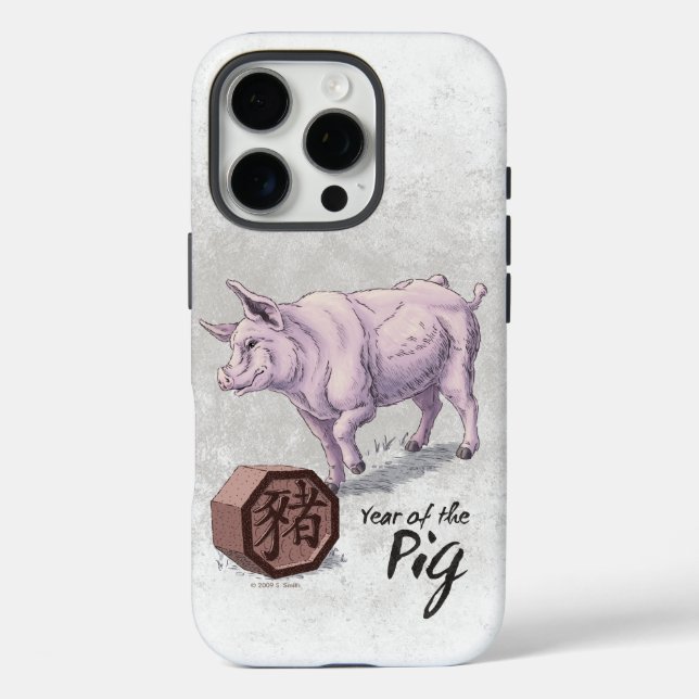 Funda iPhone 16 Pro Año del Cerdo (Boar) Arte Zodiaco Chino (Reverso )