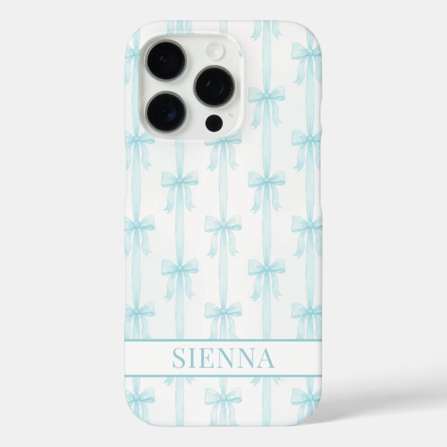 Funda iPhone 16 Pro Aqua Coquette Lazos Rayado Monogramado (Reverso )