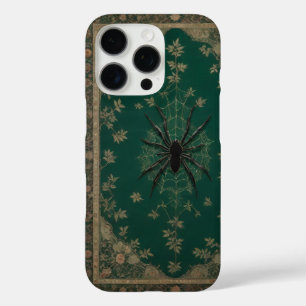 Funda iPhone 16 Pro Araña Gótica y Tapiz de Teléfono con Floral Vintag
