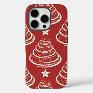Funda iPhone 16 Pro Árboles navideños minimalistas Purpurinas de oro