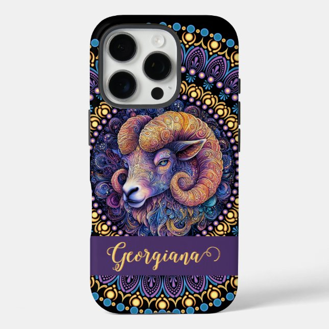 Funda iPhone 16 Pro Aries Zodiac Dot Mandala (Reverso )