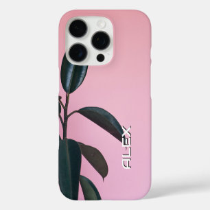 Funda iPhone 16 Pro Arte botánico de planta de caucho en rosa turbio