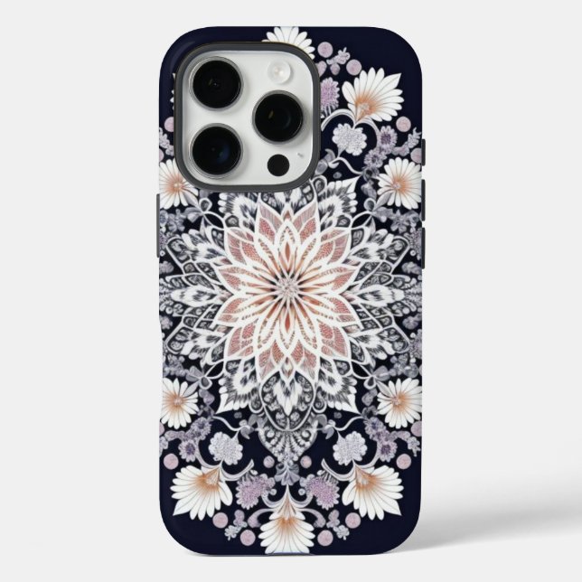Funda iPhone 16 Pro Arte de flores fractales (Reverso )