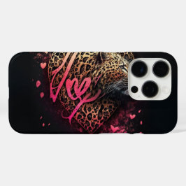 Funda iPhone 16 Pro Arte de grafiti de amor de corazón de leopardo    