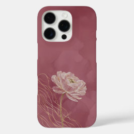 Funda iPhone 16 Pro Arte de línea floral dorado rosa polvoriento elega