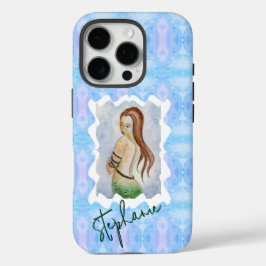 Funda iPhone 16 Pro Arte de océano acuarela de sirena personalizado