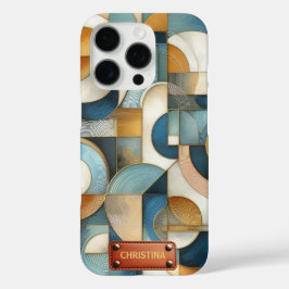 Funda iPhone 16 Pro Arte geométrico abstracto de oro blanco azul