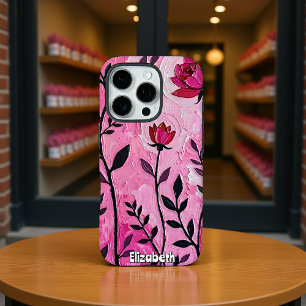Funda iPhone 16 Pro Audaz arte floral en rosa