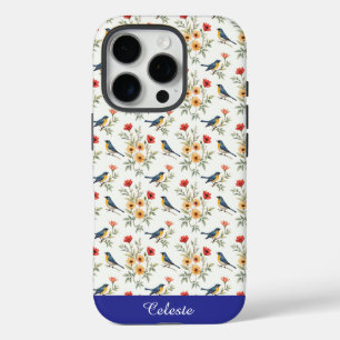 Funda iPhone 16 Pro Aves azules y flores