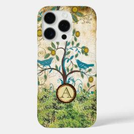 Funda iPhone 16 Pro Aves con amor vintage monograma en un árbol