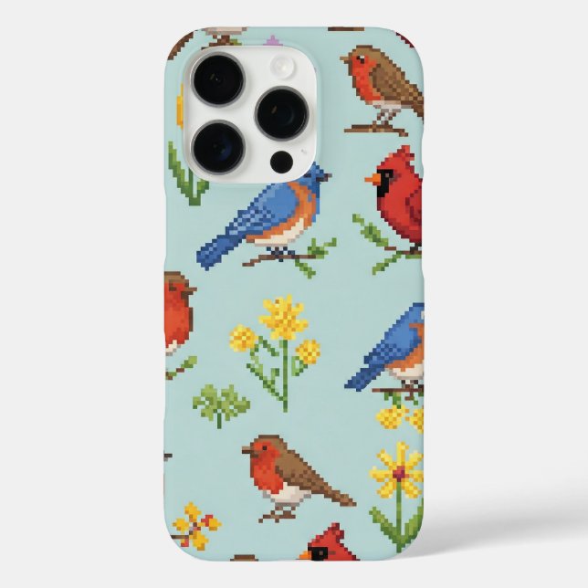 Funda iPhone 16 Pro Aves y flores de Pixel (Reverso )