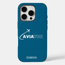 Funda iPhone 16 Pro Aviador y Avión,Minimalista,Iniciales de Monograma