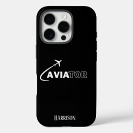 Funda iPhone 16 Pro Aviador y avión, Minimalista,Iniciales monogramas