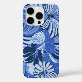 Funda iPhone 16 Pro Azul floral tropical hawaiano de selva hibiscus