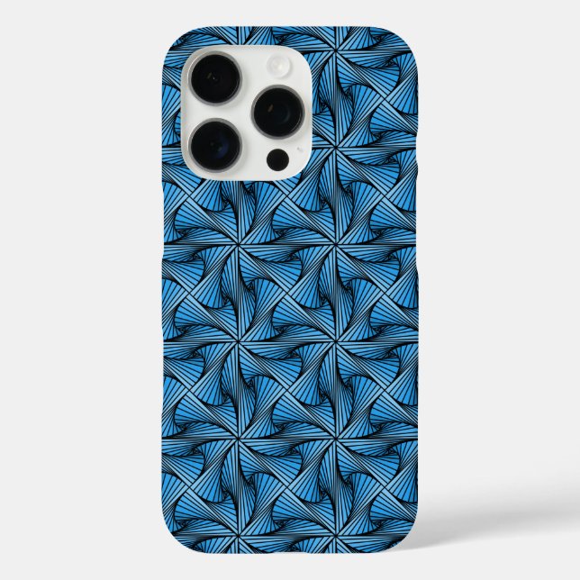 Funda iPhone 16 Pro Azul geométrico gráfico de giro espiral 3D (Reverso )