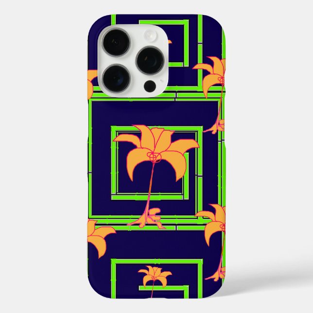 Funda iPhone 16 Pro Azul Marino Geo Floral (Reverso )