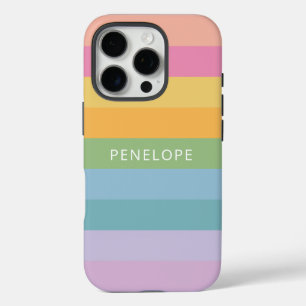Funda iPhone 16 Pro Bandas geométricas de arcoiris cúrgenes Pastel Per