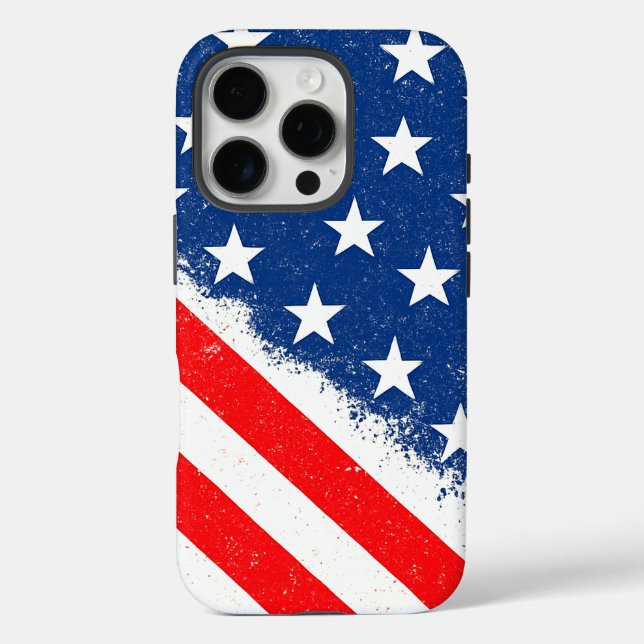 Funda iPhone 16 Pro Bandera estadounidense Camisa Estrella Patriótica  (Reverso )
