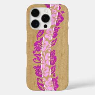 Funda iPhone 16 Pro Banyans Hawai Hibiscus Faux Wood Surfboard Pink