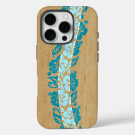 Funda iPhone 16 Pro Banyans Hawaiano Hibiscus Faux Wood Surfboard Verd