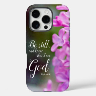 Funda iPhone 16 Pro Be Still Psalm 46:10 Flores De Lino Púrpura