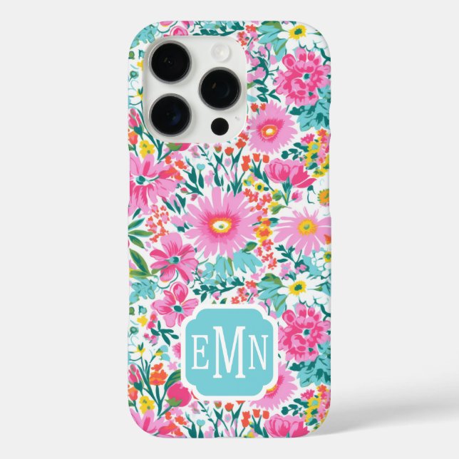 Funda iPhone 16 Pro Beautiful Colorful Garden Monogrammed (Reverso )