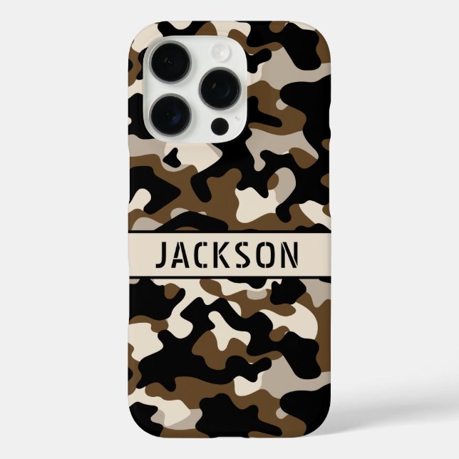 Funda iPhone 16 Pro Black and Brown Camouflage Personalized (Reverso )
