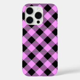Funda iPhone 16 Pro Black and Coral Checked