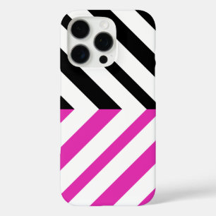 Funda iPhone 16 Pro Black, White and Hot Pink Classic Chevron Pattern